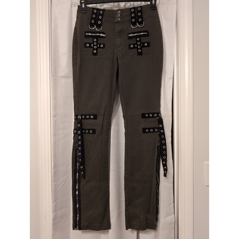 VTG Hot Topic Tripp Pants Euc Olive Green Cargo Flare Pants Y2K Euc Women's Sz 3
